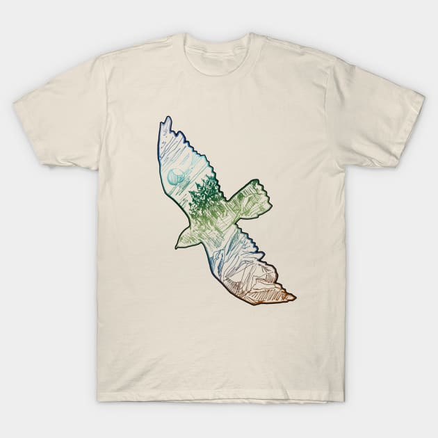 Flying Hawk Northern Landscape Ombre T-Shirt by NaturalDesign